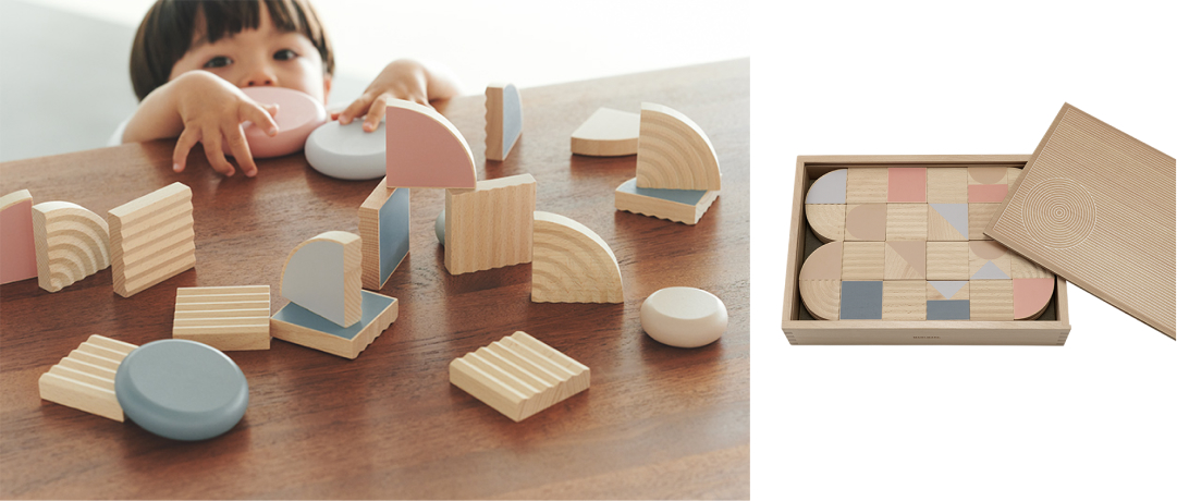 日本庭園の伝統様式のひとつ「枯山水」をモチーフにした、MARLMARLオリジナルの積み木「une blocks」