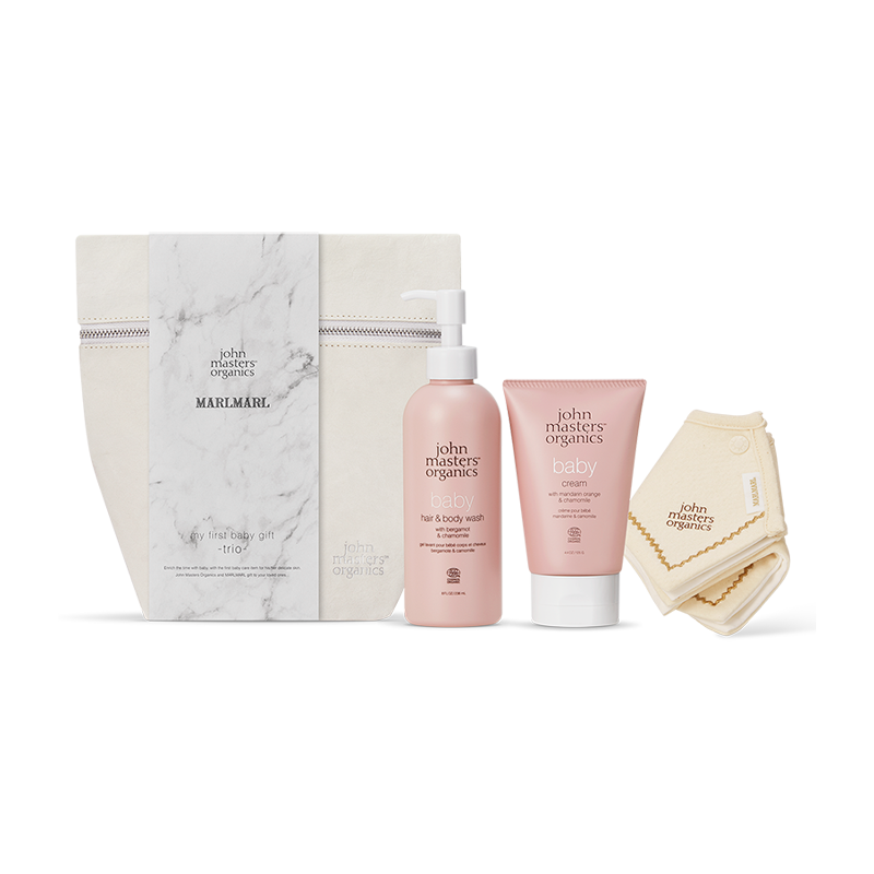 ベビースキンケア&スタイセット（名入れ刺しゅう可） john masters organics ×MARLMARL my first baby gift -trio- | MARLMARL