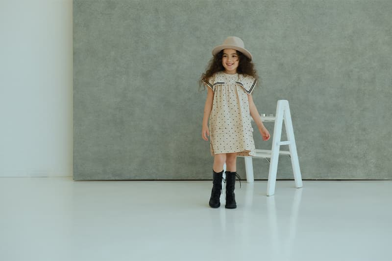 マールマール　ワンピース　ドット　セーラー 90 100 ベージュ paddle dress 3 pindot | ギフト・スタイ・出産祝いのMARLMARL（マール