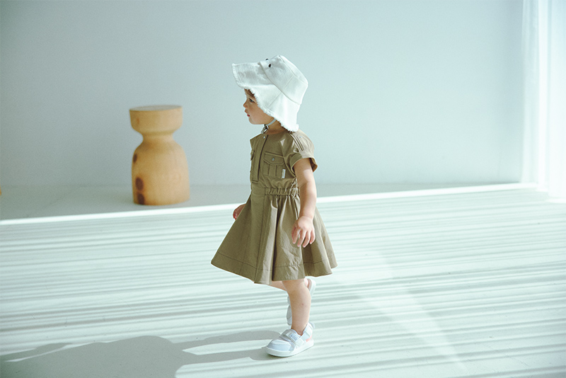 【試着のみ】マールマール　サファリ ワンピース　80 〜 90 safari dress soil | ギフト・スタイ・出産祝いのMARLMARL（マールマール）