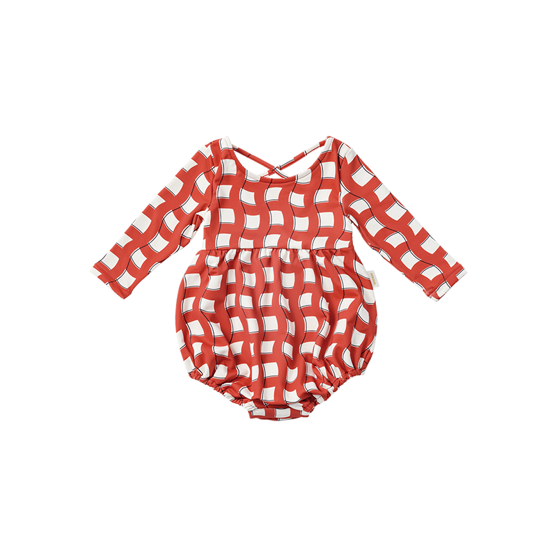 swimwear｜grid wave red