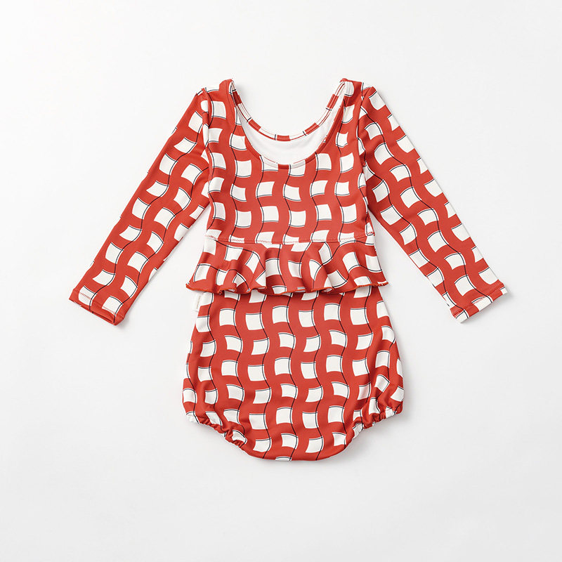 swimwear grid wave red | ギフト・スタイ・出産祝いのMARLMARL
