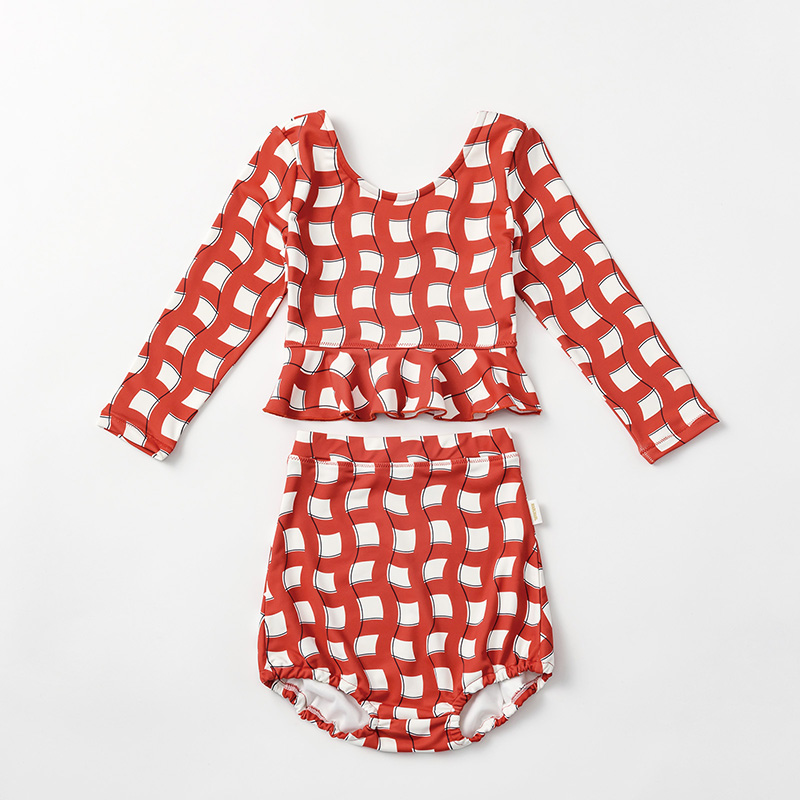 swimwear grid wave red | ギフト・スタイ・出産祝いのMARLMARL