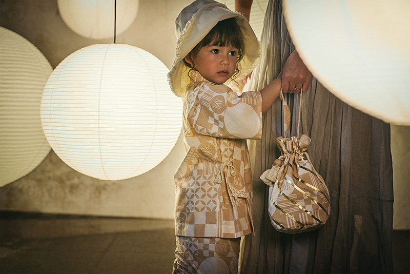 KINCHAKU BAG SQUARES BENI | ギフト・スタイ・出産祝いのMARLMARL